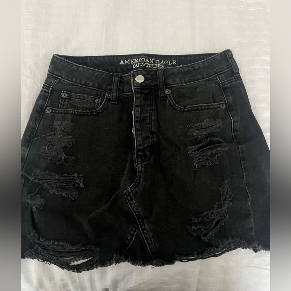 American Eagle Black Distressed Denim Skirt